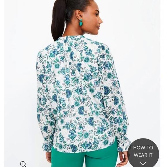 Loft Garden Shirred Yoke Blouse Size Small Petite - Picture 2 of 11
